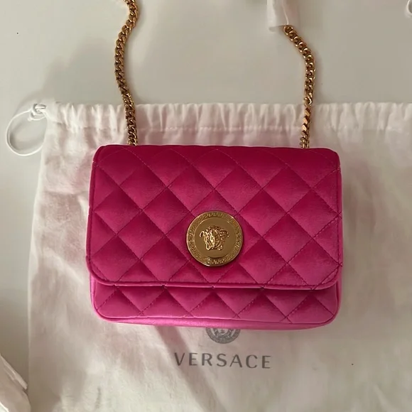 Versace NWOT Hot Pink Velvet MEDUSA Clutch crossbody Handbag 7”x5” with dust bag - Picture 11 of 11